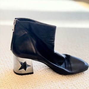 Vera Gomma Italian Black Leather Ankle Boot with Metallic Star Heel